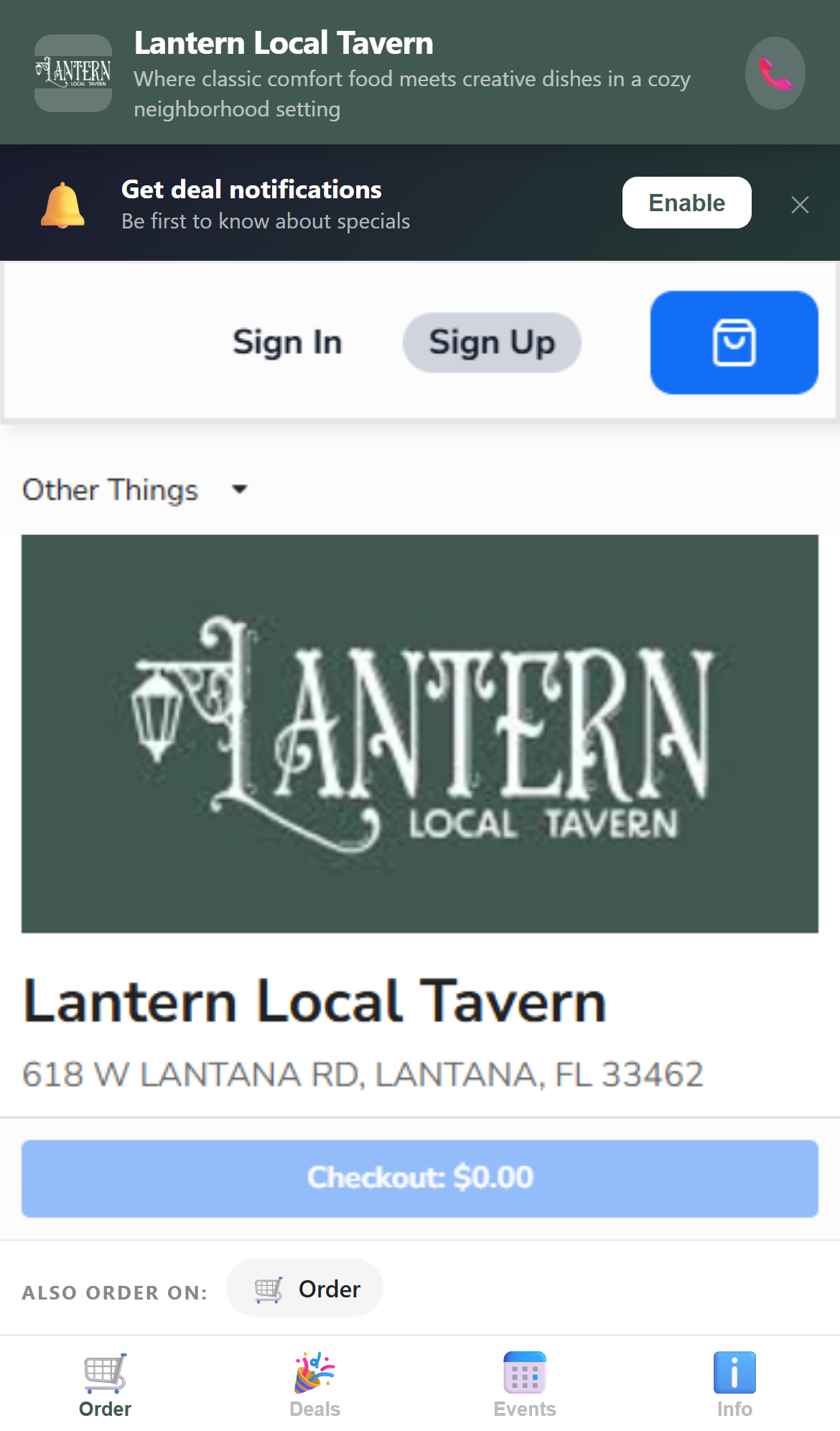 Lantern Local Tavern — TrussTab branded ordering app