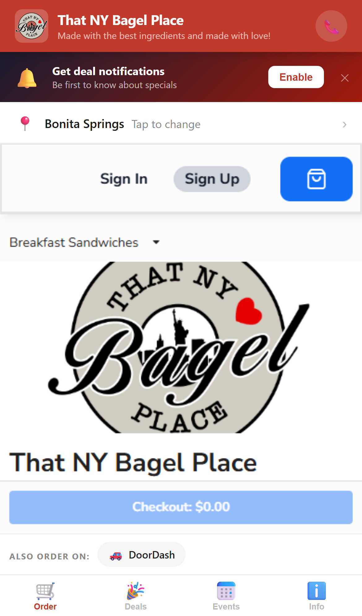 That NY Bagel Place — TrussTab branded ordering app